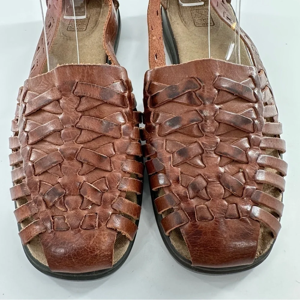 Faded Glory Tara flats size 8.5 brown leather square toe woven 80s 90s vintage